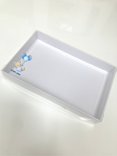 BABY BOY BEAR CLEAR LID GIFT BOX 240x155x30mm