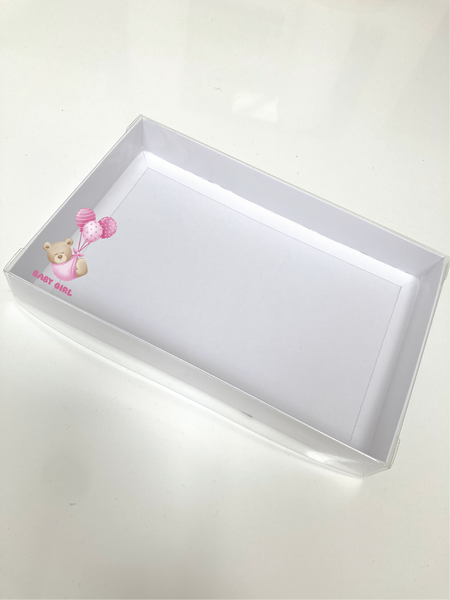 BABY GIRL BEAR CLEAR LID GIFT BOX 240x155x30mm