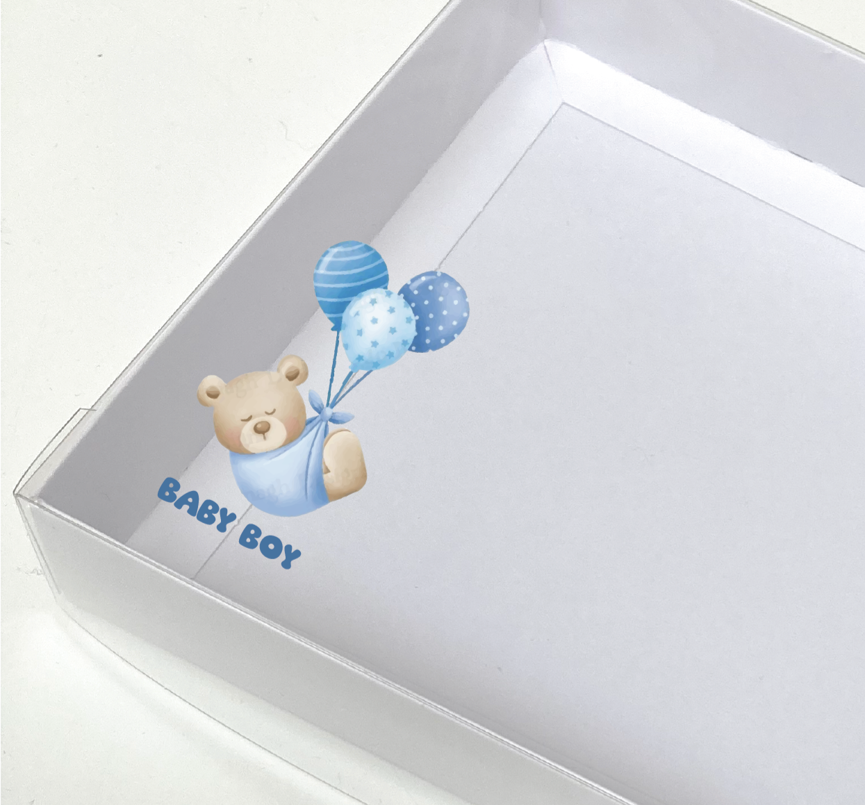 BABY BOY BEAR CLEAR LID GIFT BOX 240x155x30mm