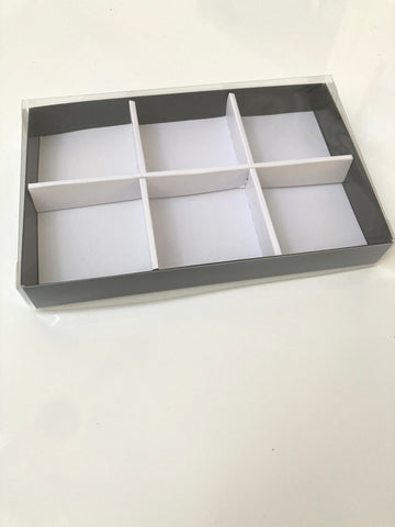 CLEAR LID BLACK 6 LARGE CAVITY INSERT BOX BLANK 240x155x30mm