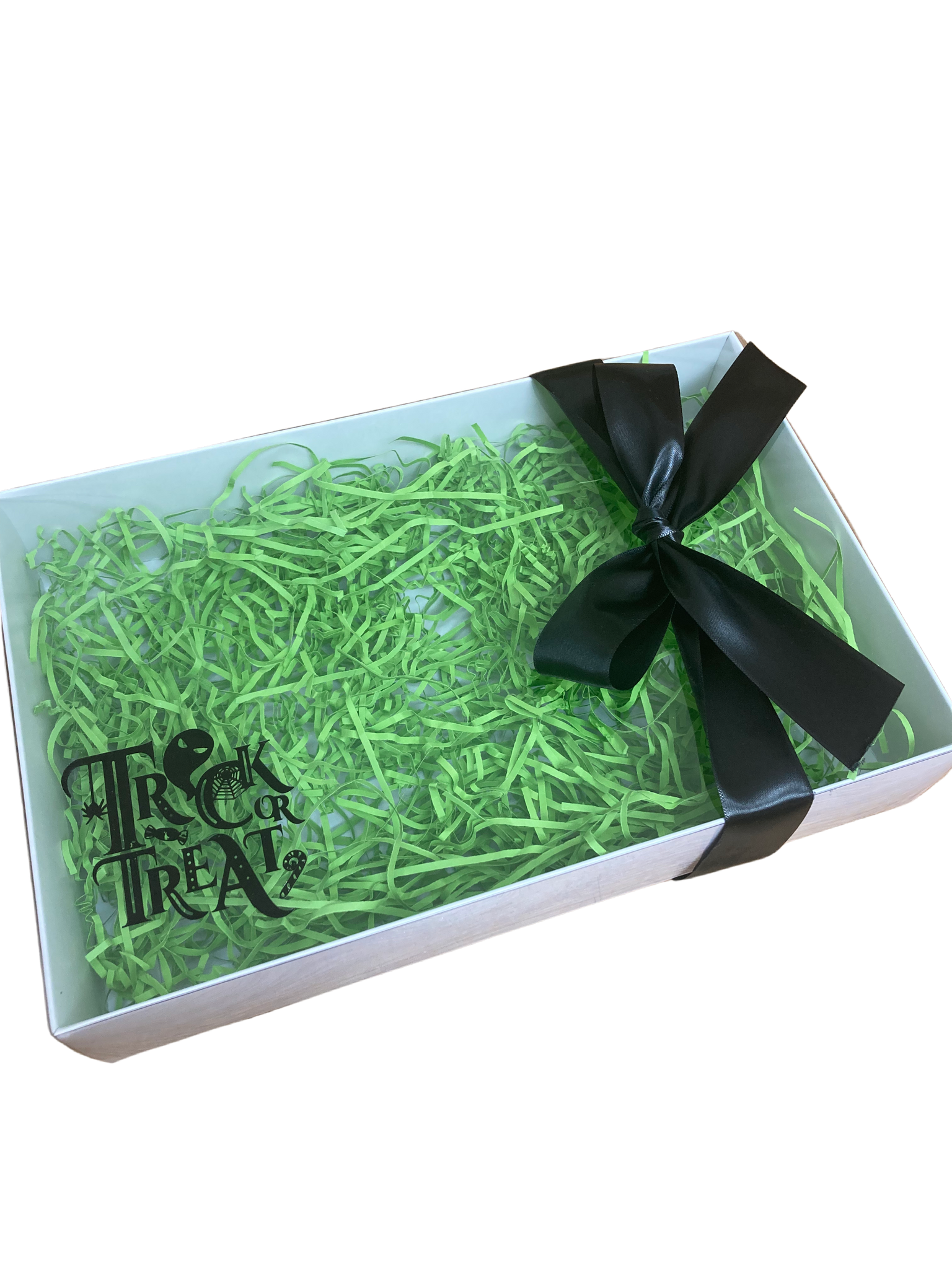 BLACK TRICK OR TREAT CLEAR LID GIFT BOX 240x155x50mm